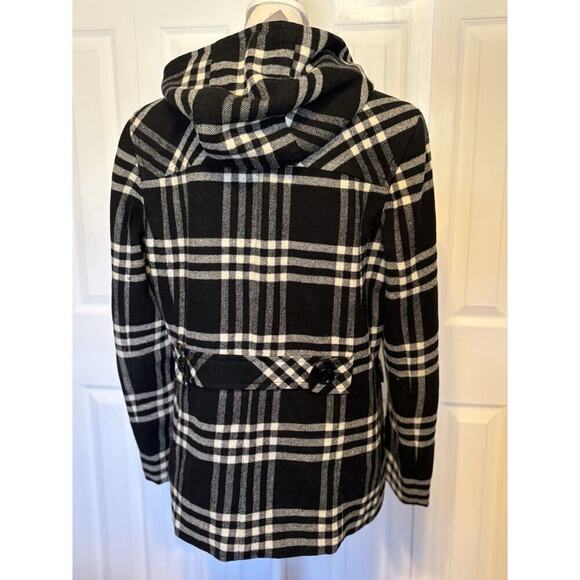 Black White Plaid Jacket Hoodie Giacca Gallery Large Soft Lined Back Yoke - Picture 3 of 9